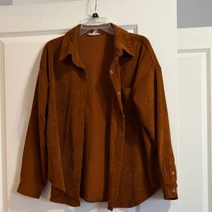 Rust Corduroy Button-Up Shirt